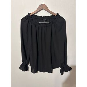 Brand New Talbots Women’s XS Black Ruffled Collar Baby Doll Blouse Top Shirt